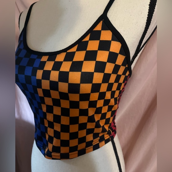 🔴 Colorful checker cami crop top small women SHEIN  consignment - Picture 2 of 7